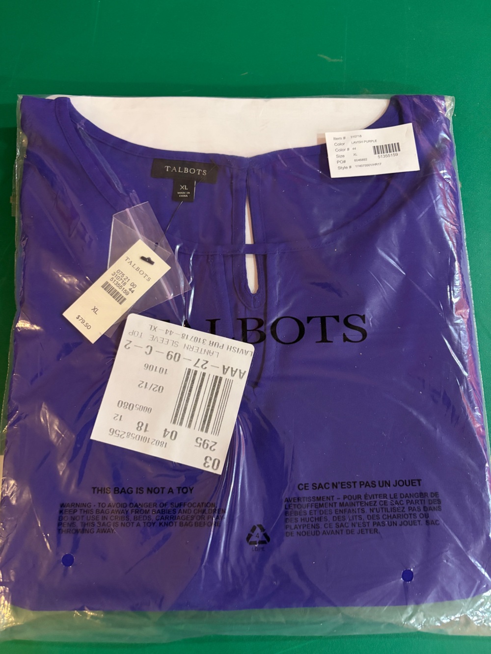 Talbots Lavish  Purple Keyhole Front Knit Top womens Blouse size XL